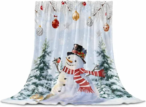 Vista 93 de Mantas de Tiro de Muñeco de Nieve de Navidad, Manta de Vellón Suave de Vacaciones de Invierno Decorativa para Hogar Sofá Sillón Silla Sala de Estar
