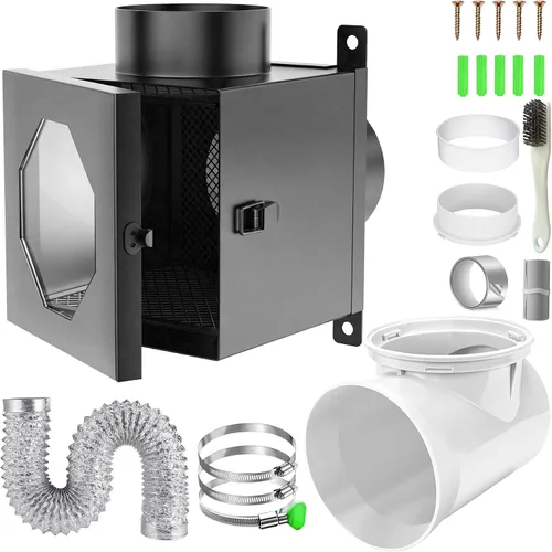 Vista 9 de Trampa de pelusa para conductos de secadora de metal, kit de ventilación de secadora interior con codo de 90 grados, manguera de conducto de 4 Blanco
