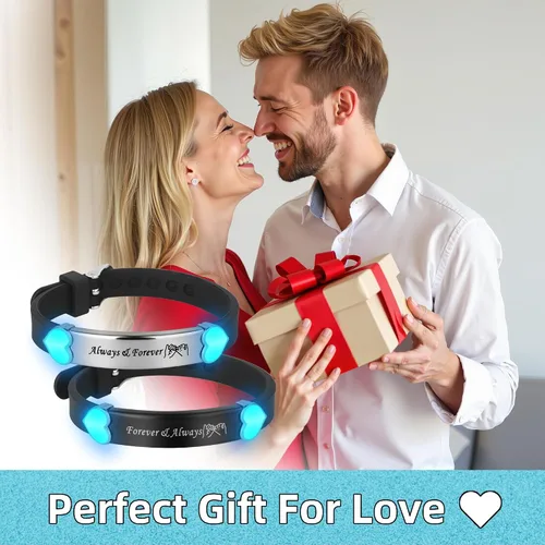 Vista 6 de 2 unids/set Herat Matching Pareja Pulseras Grow in the Dark English Letter Acero inoxidable Silicona Pulsera Novio Novia Esposa Regalo del Día