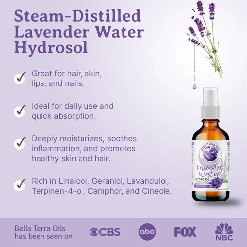 Vista 3 de Bella Terra Oils - Spray de agua de lavanda de 8 onzas - Perfección destilada al vapor, repleta de vitamina K y omega-9, eleva tu rutina