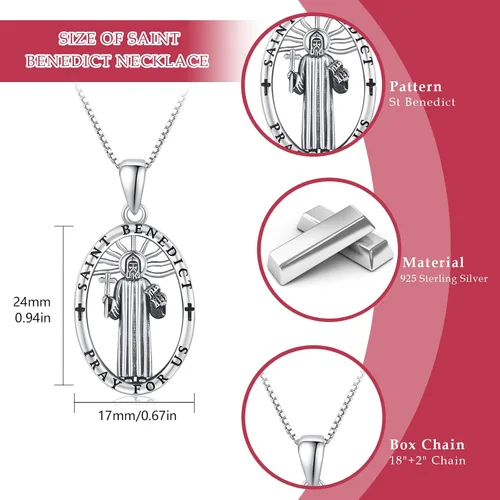 Vista 7 de Brisskaari Collar con colgante de San Miguel, San Cristóbal, San Patricio, San Juda, San Benito, San José, plata de ley 925, medalla de amuleto