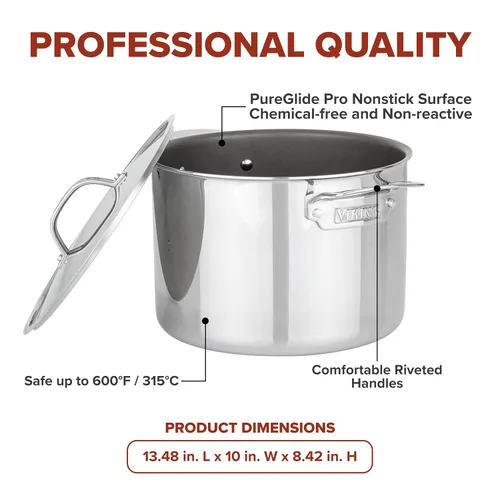 Vista 5 de Viking PureGlide Pro - Olla antiadherente de 3 capas, fabricada sin PFAS, olla de cocción de sopa de inducción de 8 cuartos de galón con tapa