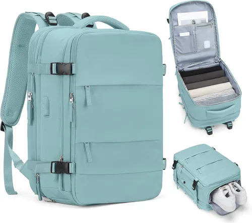 Vista 16 de Mochila de viaje grande, bolsa de mano, aprobada para aviones, para artículos personales, para hombre o mujer, color beige con marrón