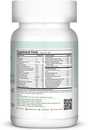 Vista 2 de Maxi Health KiddieVite masticable - Multivitaminas y minerales - Sabor a goma de mascar - 90 masticables - Kosher