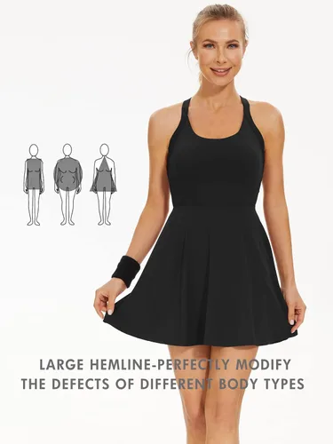 Vista 9 de Vestido de tenis con brasier y pantalones cortos incorporados, sin espalda, con bolsillo lateral trenzado, 2 en 1, vestido de baile de ballet