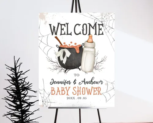 Vista 9 de Personalized Halloween Baby Shower Welcome Sign, A Little Boo Baby Shower Welcome Sign, Pumpkin Decorations,girl, Halloween Decor 12" X 18" (Small)
