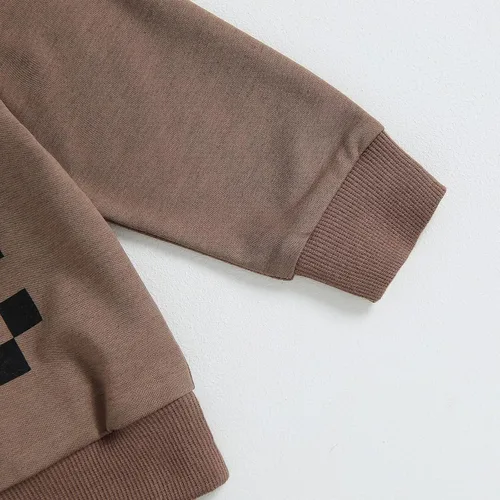 Vista 5 de Conjunto de sudadera con cuello redondo y estampado de fantasma de tablero de ajedrez y pantalones de Halloween para bebé niño