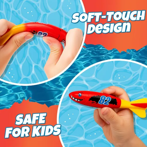Vista 5 de 4 piezas Torpedo tiburón buceo juguetes para niños juguetes de agua al aire libre colorido juguete de natación hundimiento lanzar torpedo para niños
