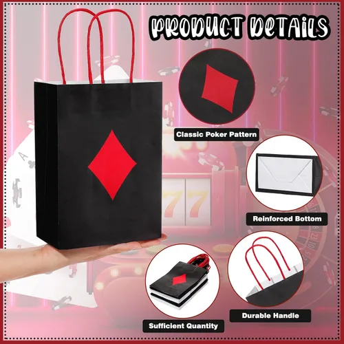 Vista 4 de Outus - 24 bolsas de regalo de fiesta de casino, suministros de decoración de fiesta temática de casino, 8.3 x 6 x 3 pulgadas, bolsas de papel