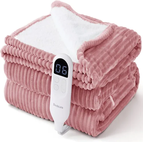 Vista 21 de Bedsure GentleSoft - Manta eléctrica individual – Manta térmica de franela suave acanalada, calefacción con 6 ajustes de tiempo (hasta 10 horas), 6
