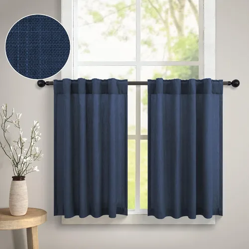 Vista 12 de DANCURTON Cortinas de cocina y cafetería de 24 pulgadas de largo, 2 paneles con pestaña trasera y bolsillo, cortinas cortas de lino con filtrado
