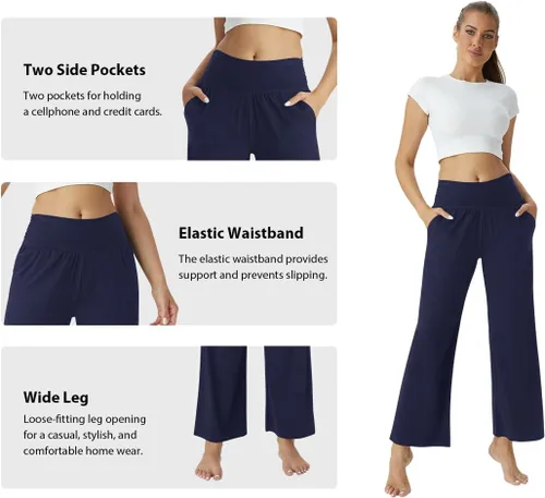 Vista 6 de TOPYOGAS Pantalones de yoga sueltos casuales para mujer, cómodos pantalones de pierna ancha, pantalones de cintura alta, ligeros, pantalones