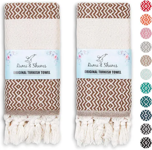Vista 15 de RUMI & SHAMS - Toalla de mano turca para baño y cocina - 2 toallas de mano decorativas de lujo para baño - Toallas rústicas de cocina de 100 %