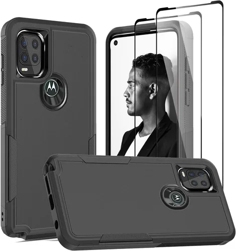 Vista 38 de Jeylly para Moto G Stylus 5G 2021 Funda con [2 Pack] Protector de Pantalla de Vidrio Templado, Protección Grado Militar Anti-Arañazos, Funda A