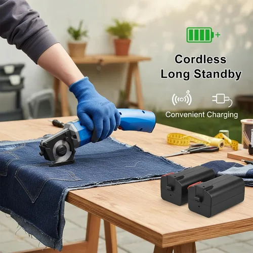 Vista 9 de 4500rpm 35W Tijeras eléctricas de tela recargable de tela de cuero cortador Tijeras de corte de tela de cuchillo redondo 100-240V enchufe de EE. UU
