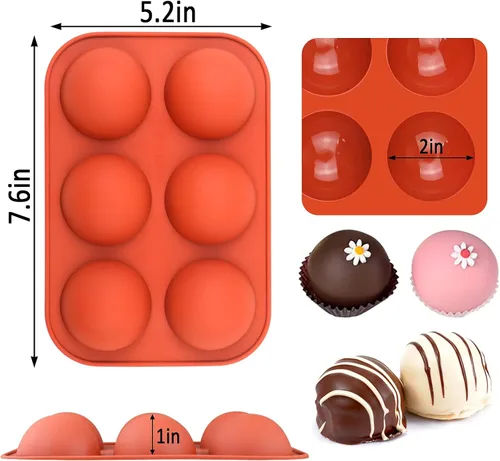 Vista 3 de Moldes de silicona para chocolate, 6 moldes de bomba de cacao caliente semiesferas para hornear bombas de chocolate caliente, mousse de cúpula media