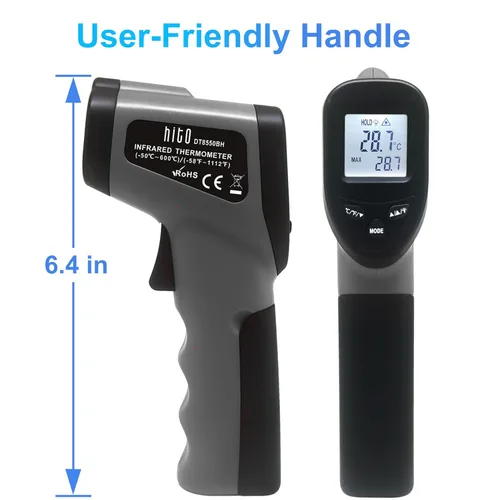 Vista 2 de hito Pistola de temperatura láser infrarroja de -58 °F a 1112 °F, pistola de temperatura para horno de pizza, cocina, refrigerador, piscina