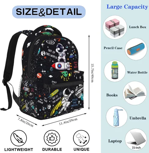 Vista 3 de BDHTYU Space Astronaut Rocket Mochila para niños y niños pequeños, mochila escolar con correa ajustable, impermeable, bolsa de libros de 16