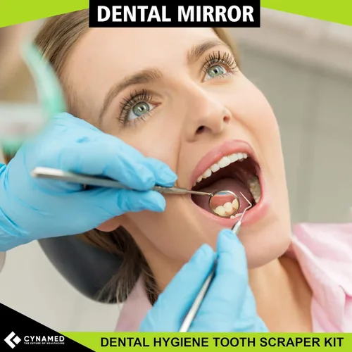 Vista 6 de CynaMed Kit de cuidado bucal de herramientas dentales (paquete de 3) – Púa dental de acero inoxidable, raspador de sarro, raspador, pinzas y espejo