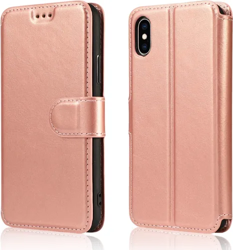 Vista 8 de QLTYPRI - Funda tipo cartera para iPhone Xs Max, color negro Funda simple de piel sintética con ranuras para tarjetas, cierre magnético, a prueba