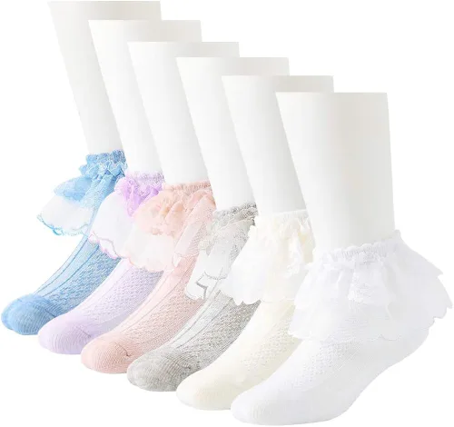 Vista 5 de Juebm Infant Baby Girls Ruffle Socks Toddler Dress socks,Pack of 356 Baby Frilly Lace Ankle Socks