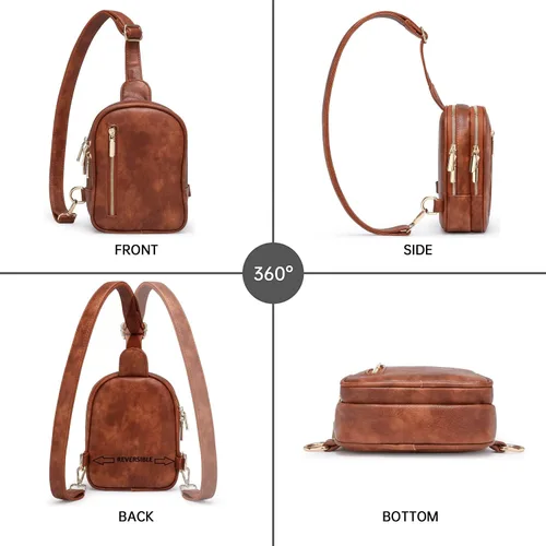 Vista 3 de Pequeña bolsa cruzada para mujer, bolso casual para el pecho, lindo riñonera de cuero