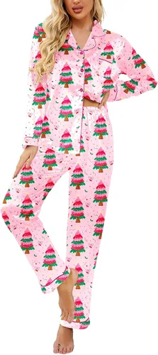 Vista 23 de Ekouaer - Conjunto de pijama de satén de seda clásico con botones para mujer, de manga larga Verde militar