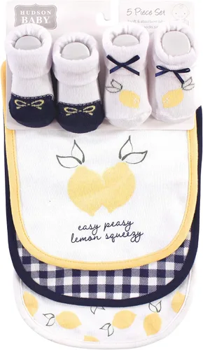 Vista 90 de Hudson Baby Conjunto de babero y calcetines unisex de algodón para bebé