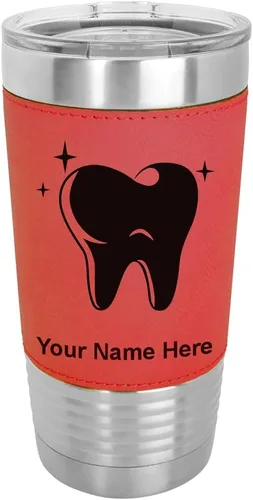 Vista 18 de LaserGram Vaso aislado al vacío de 20 onzas, con dientes, grabado personalizado incluido (piel sintética, estilo béisbol)
