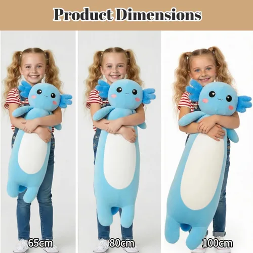 Vista 6 de Kekeso Animal de Peluche Ajolote Largo Almohada de Peluche de Salamandra, Suave Juguete de Peluche de Ajolote para Niños y Niñas, Regalos para Azul