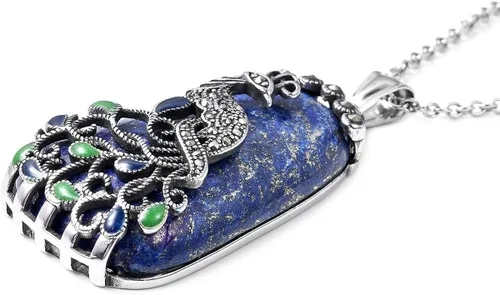 Vista 4 de Shop LC - Collar de lapislázuli azul para mujer, colgante de piedra natural, cadena estética de cristal curativo de 20 pulgadas, Metal, No es una