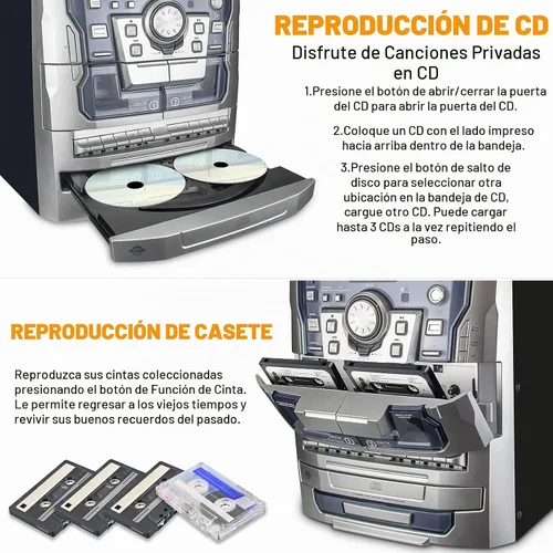 Vista 5 de Reproductor de Discos de Vinilo Estéreo Bluetooth, Sistema de Música Tocadiscos Estéreo de 3 Velocidades con Reproductor de CD, Platina de Cassette