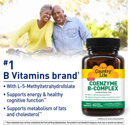 Vista 2 de Country Life Complejo B de coenzima, 60 cápsulas, apoya la energía y el metabolismo, el estado de ánimo y la función cognitiva, veganas, sin gluten