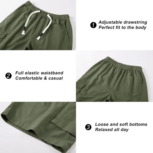 Vista 3 de VtuAOL Pantalones cortos cargo para mujer, cintura elástica, cómodos, de algodón, holgados