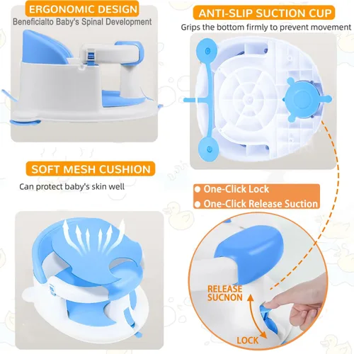 Vista 7 de Asiento de baño para bebés de 6 meses en adelante, asientos de baño antideslizantes para bebés sentados, asiento seguro para bebés y recién nacidos
