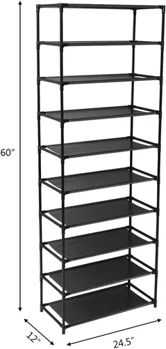 Vista 3 de Zapatero alto de 10 niveles – Organizador de zapatos independiente – Organizador de armario de metal y tela no tejida – Soporte apilable