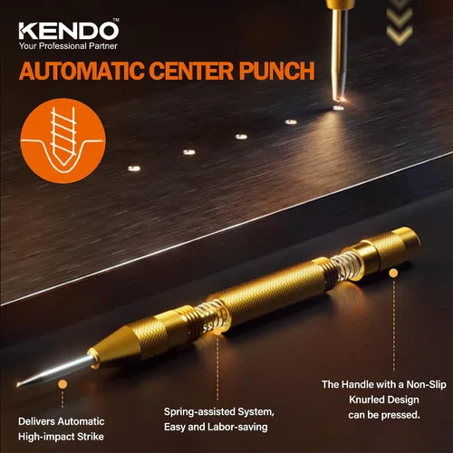 Vista 6 de KENDO Juego de 6 brocas escalonadas con punzón central automático, negro y dorado, juego de brocas de acero de alta velocidad, 50 tamaños, brocas