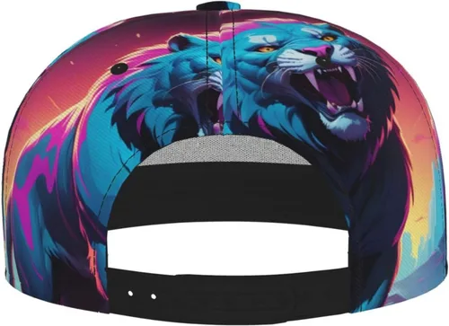 Vista 3 de Stylish Flat-Brim Baseball Cap Synthwave Sabertooth Pattern Moisture-Wicking and Breathable Suitable for Daily use Sports and Travel Black
