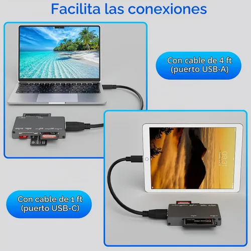 Vista 3 de Lector de tarjetas de memoria múltiple 7 en 1, lector de tarjetas SD USB 3.0 (5Gbps) Lectura simultáneamente 7 tarjetas para tarjeta de memoria