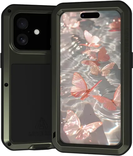 Vista 9 de LOVE MEI Funda militar resistente para iPhone 17, a prueba de golpes, de metal, resistente, con protector de pantalla de vidrio templado (negro)