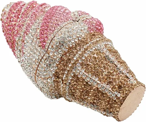 Vista 2 de DJBM Bonito Bolso de Mano con Diamantes de Imitación en Forma de Cupcake, Bolso de Noche con Cristales de Diamante para Mujeres, para Fiesta, Boda