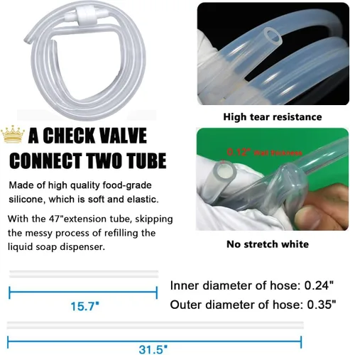 Vista 3 de Kit de tubo de extensión dispensador de jabón para fregadero con válvula de retención mejorada, tubo dispensador de jabón debajo del mostrador de 47