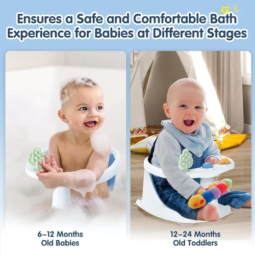 Vista 5 de Asiento de baño para bebés de 6 meses en adelante, antideslizante con ventosas, asiento de baño infantil seguro y cómodo para bañera, color azul