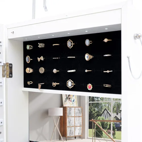 Vista 7 de Gabinete organizador de joyas espejo de cuerpo entero con 6 LED con cerradura para montar en paredpuerta y almacenamiento de armario de joyería