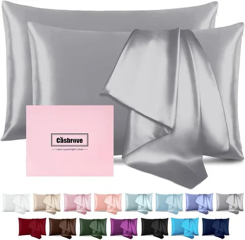 Vista 25 de Fundas de almohada de seda con cremallera, funda de almohada de morera, azul bebé, estándar, 1 unidad 20x26 Silk Pillowcase for Hair and