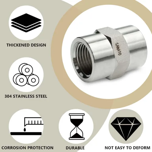 Vista 6 de SANATO 3 piezas de acoplamiento hexagonal de forja de acero inoxidable 304, accesorios de tubería roscados hembra NPT de 1/2" NPT de 1/2