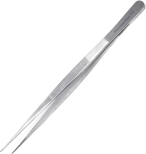 Vista 15 de Pinzas de precisión de acero inoxidable culinario profesional de 6 pulgadas con puntas dentadas, pinzas para servir con detalles de presentación