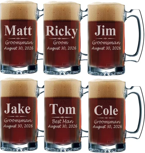 Vista 10 de My Personal Memories Juego de 3, juego de 5 juegos de 7 y más vasos de cerveza personalizados para padrinos de boda, grabado personalizado, tazas