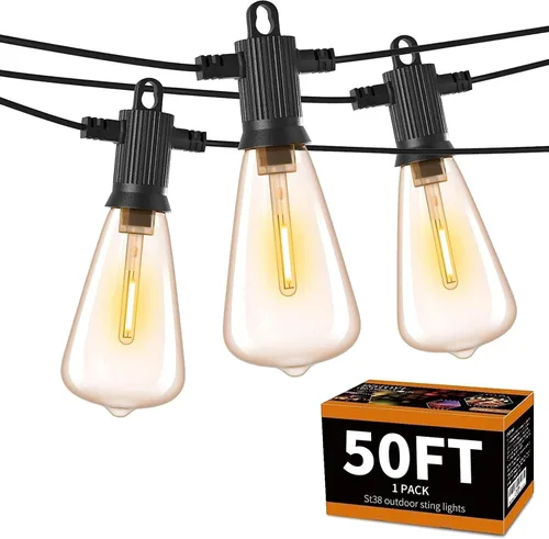 Vista 7 de ZOTOYI Guirnalda de luces para exteriores, luces de bistró de 25 pies con 13 bombillas LED ST38 inastillables, tira de luces conectables