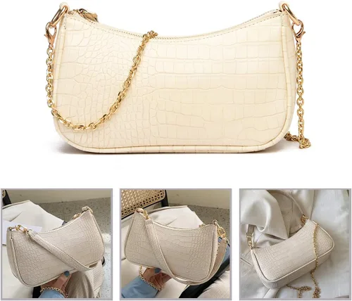 Vista 6 de Bolso de hombro de estilo clásico retro, para usar al hombro con cierre de cremallera para mujer